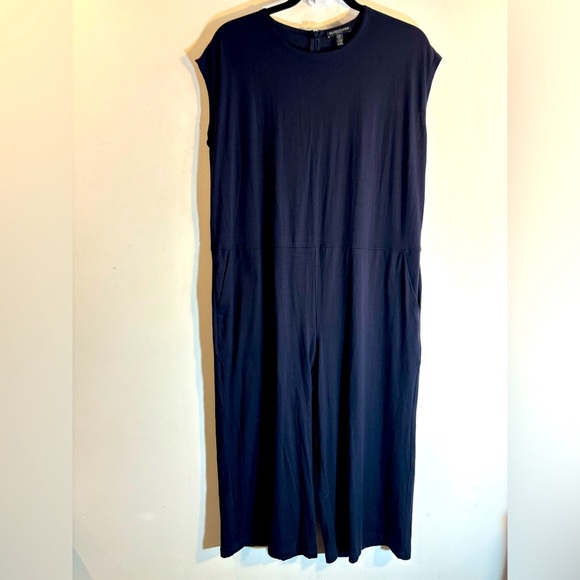 EILEEN FISHER Sz PL Wide Leg Crop Jumpsuit Jersey Knit Zipper Closure Sleeveless - Picture 2 of 9